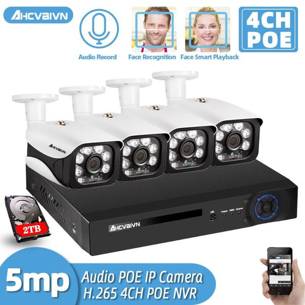 

systems h.265 5mp cctv security camera system 4ch poe nvr with 5.0mp ip kit waterproof ip66 video surveillance xmeye