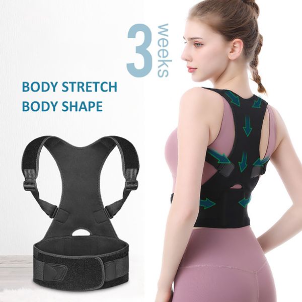 

back support waist posture corrector belt adjustable shoulder lumbar brace children spine vest trainer kk, Black;blue
