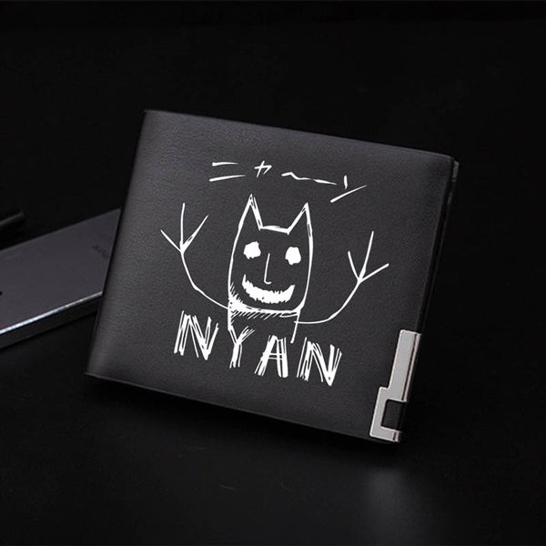 

hoozuki no reitetsu nyan short wallet id cards purse bag pu leather printing wallet cartoon money bag holders black purse gift, Red;black