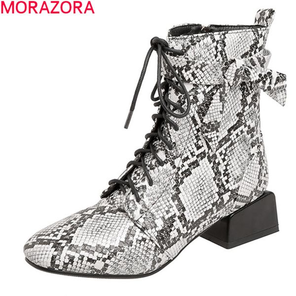 

morazora 2020 big size 34-48 women brand boots fashion snake med heels square toe ladies shoes autumn winter ankle boots, Black