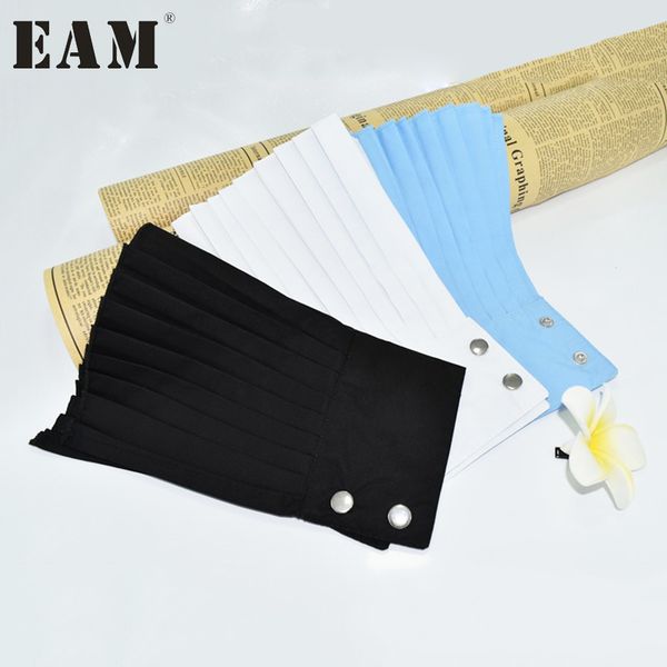 

eam] 2020 autumn fashion new korean solid color white blue black pleated buttons false cuff oversleeve cuff all-match ass30080, Blue;gray