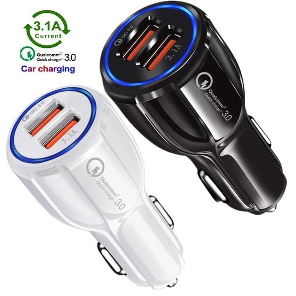 

car charger qc3.0 dual usb charger 5v 3.1a 2.4a power adapter car chargers for iphone 7 8 11 samsung note 10 s8 s10 htc android phone gps