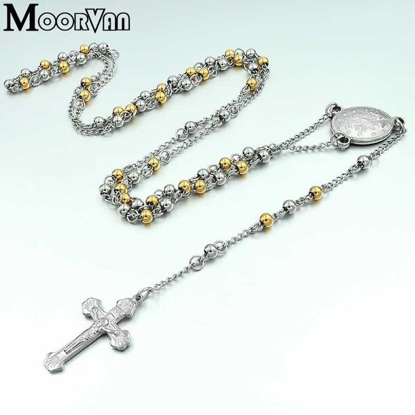 

chains moorvan necklace,punk religious beads 60cm 4mm stainless steel for men charm cross y necklaces,round shaped vrn73, Silver
