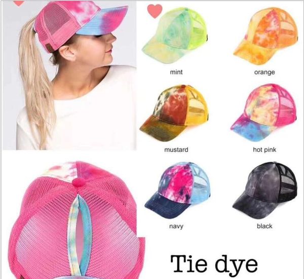 Berretto da baseball a coda di cavallo 7 colori Cappelli da chignon disordinati unisex Tie Dye Snapbacks Visiera parasole casual Cappello da esterno Tie Dye Ball Caps GD653