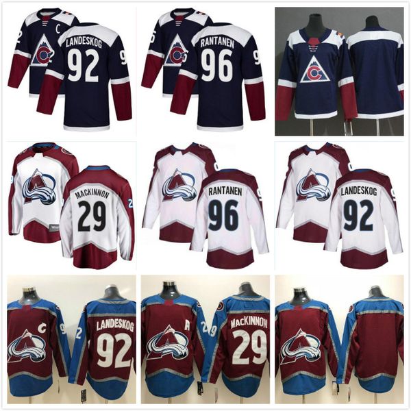 

colorado avalanche jersey 29 nathan mackinnon jerseys 92 gabriel landeskog 96 mikko rantanen navy blue hockey jerseys stitched mens, Black;red