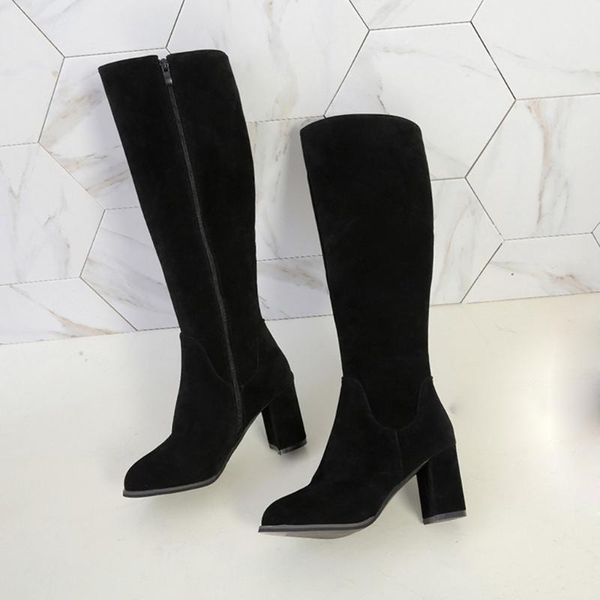 

elegant ladies suede long barrel party street boots women ladies fashion solid over the knee warm zipper long boots casual shoes, Black
