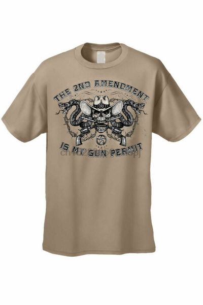 

mens 2nd amendment t-shirt is my gun permit skull pistols snakes hat bear arms