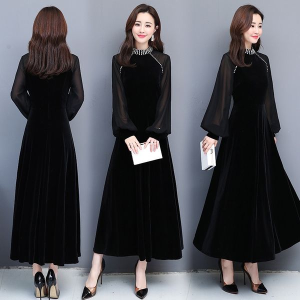 

women's 2020 new middle-aged dress women's long-sleeved long-sleeved fashionable elegant slimming slim-fit black dress cfy8i, Black;gray