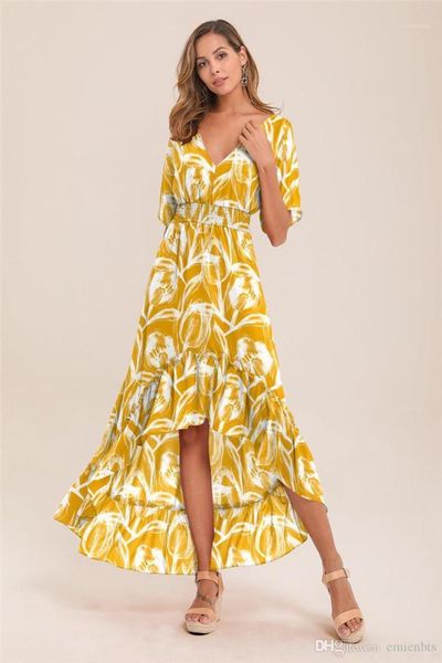 

flora printed dresses asymmetrical short sleeve ladies casual dresses fashion female clothing v neck women, Black;gray