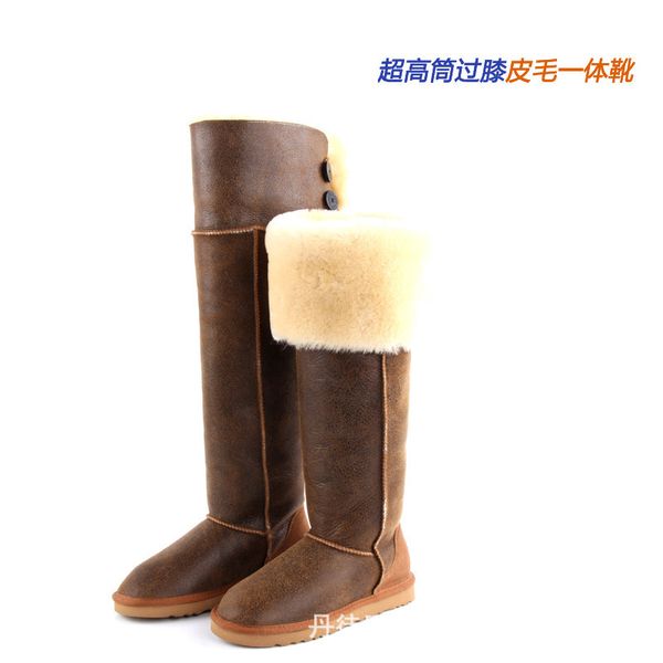 

boots sheepskin wool integrated snow for women over the knee high, Black