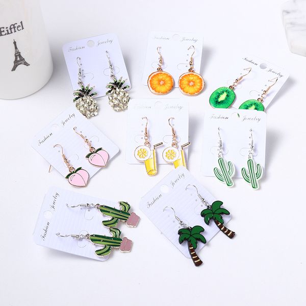 

dangle & chandelier korean style cartoon fruit coconut pineapple orange kiwi cute drop earrings for girl women fashion jewelry accessories, Silver