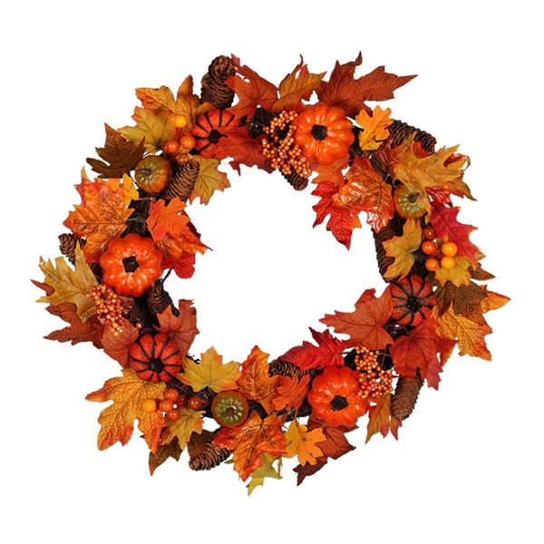 

45/60cm artificial pumpkin wreath light wall window door halloween t5eb
