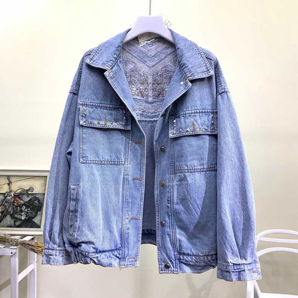 

women's jackets 2021 autumn jacket flower embroidery rivet beading back tassels women denim coat chaqueta mujer outwear, Black;brown