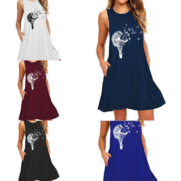 

842-13 new selling dandelion printed sleeveless slim fit dress for women 842-13 new selling dandelion printed sleeveless slim fit, Black;gray