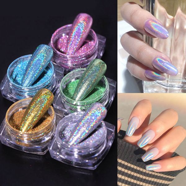 

nail glitter holographic powder on nails laser silver chrome diy shimmer gel polish flakes for manicure pigment, Silver;gold
