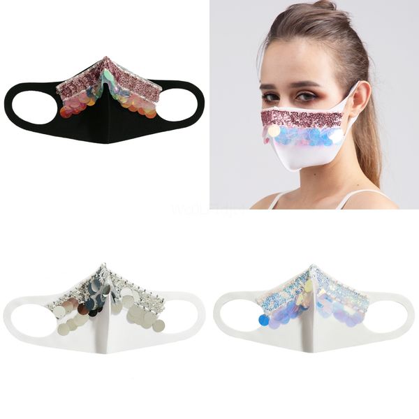 

summer fasion sequin leopard print masks summer double layer clot mask dust and aze prevention wit loop#659#409, Black
