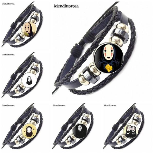 

ej glaze no face handmade glass cabochon black leather bracelet bangles jewelry good condition for women party, Golden;silver