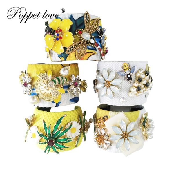 

fashion 5.5cm wide bracelet bangle color design plant opening pearl bracelet for women girl friend gold bracelets, Black