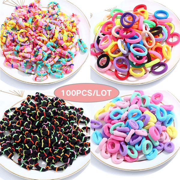 

hair accessories 100pcs/box girls colorful basic elastic bands rope scrunchy headbands rubber band gum for, Slivery;white