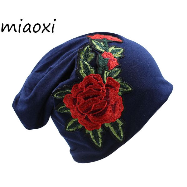 

miaoxi] new fashion women rose hat fashion female beanies for ladies autumn warm cotton hat caps floral bonnet girls cap, Blue;gray