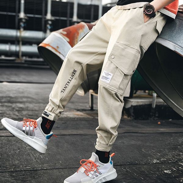 

men's pants e-baihui male hip hop streetwear harem men harajuku casual cargo elastic waist q090802 khaki black