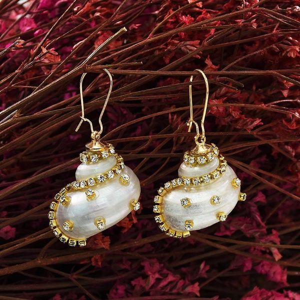 

trendy summer shell dangle earrings personality clear colorful rhinestone crystal earrings for women pendants jewelry gift, Silver