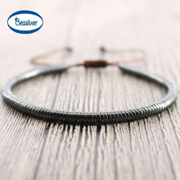 

men's warp bracelet with faceted hematite beads handmade friendship bangles beaded jewelry, Golden;silver