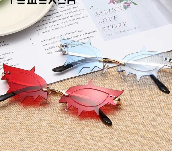

tewexua 2020 new style fashion frameless sunglasses men women new retro unique cat eye shape steampunk sunglasses women uv400, White;black