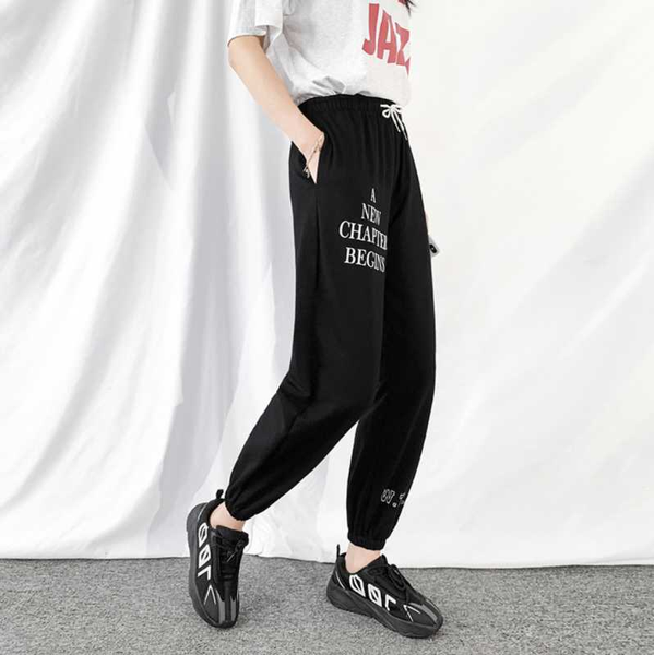 

baggy pants women sweatpants letter print cotton joggers sports pants for women jogging sports joggings running trousers, Black;blue