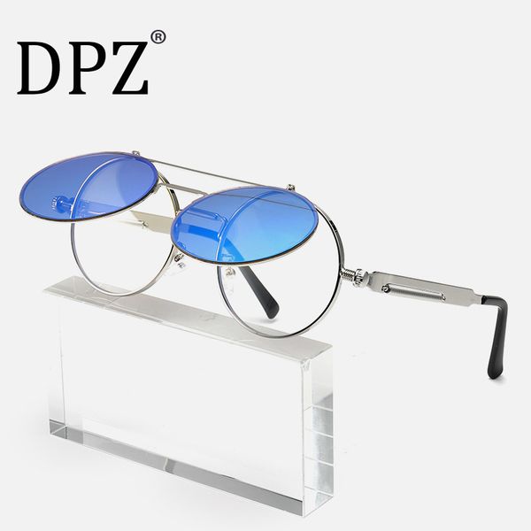 

2020 new men retro metal punk steam clamshell pilot sunglasses stylish women round goggles sunglasses, White;black