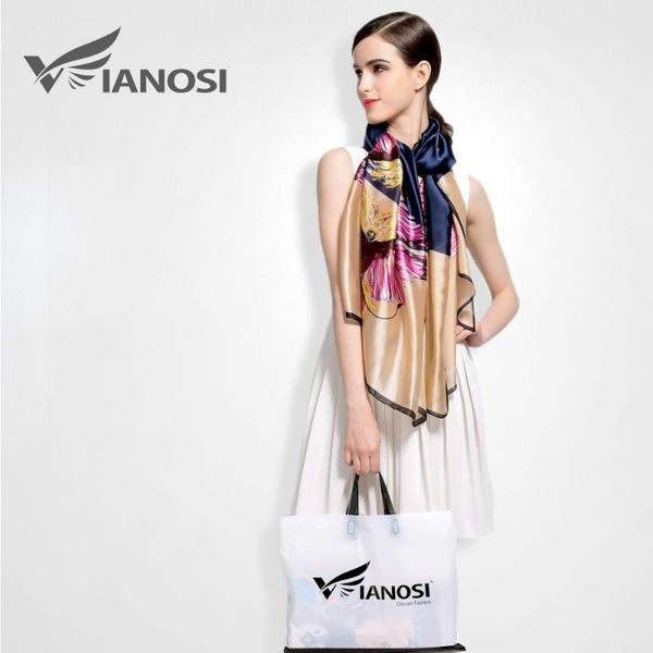 

scarves [vianosi] 2021 fashion bandana luxury scarve woman brand silk scarf women shawl print hijab va018, Blue;gray