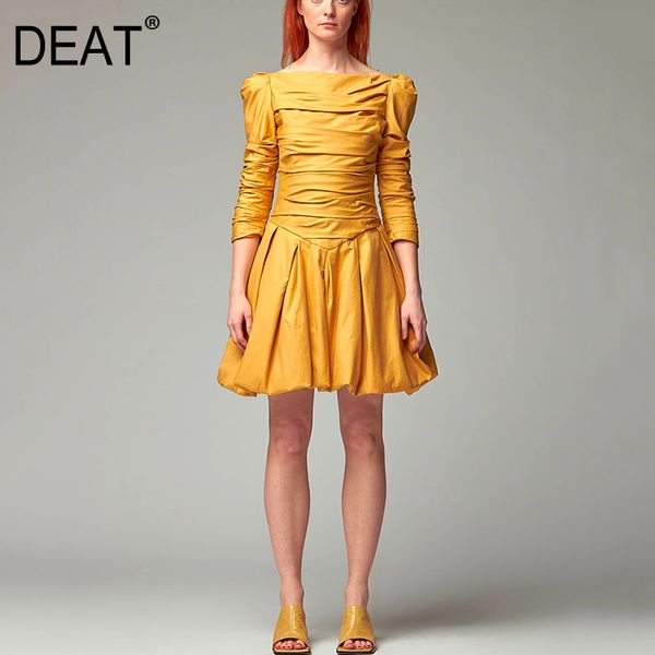 

deat 2020 new spring and summer full sleeves pleated slash collar pleated ball gown high waist dress female vestido wl26807l, Black;gray