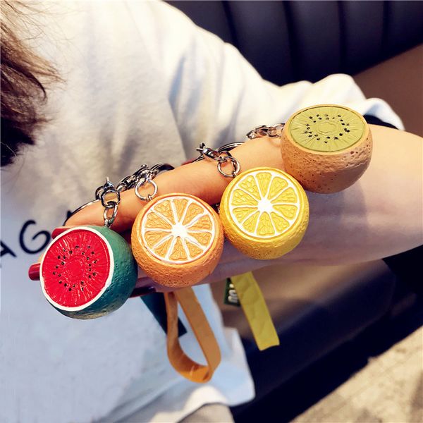 

fresh fruit keychain pvc 3d kiwi lemon orange watermelon keychains summer women men car keyring jewelry handbag fashion trinket, Silver