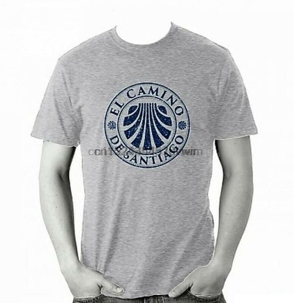 

camino de santiago t shirt grey with blue sello stamp - santiago pilgrimage