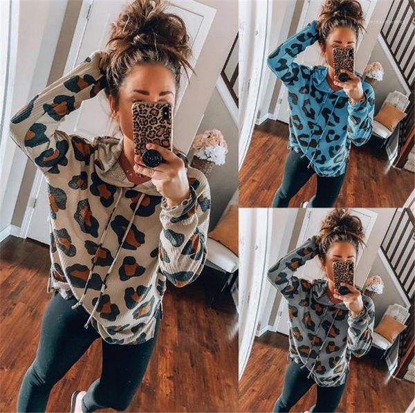 

hoodie casual long sleeve loose hooded sweatshirt pullover casual autumn women clothes leopard pattern women, Black