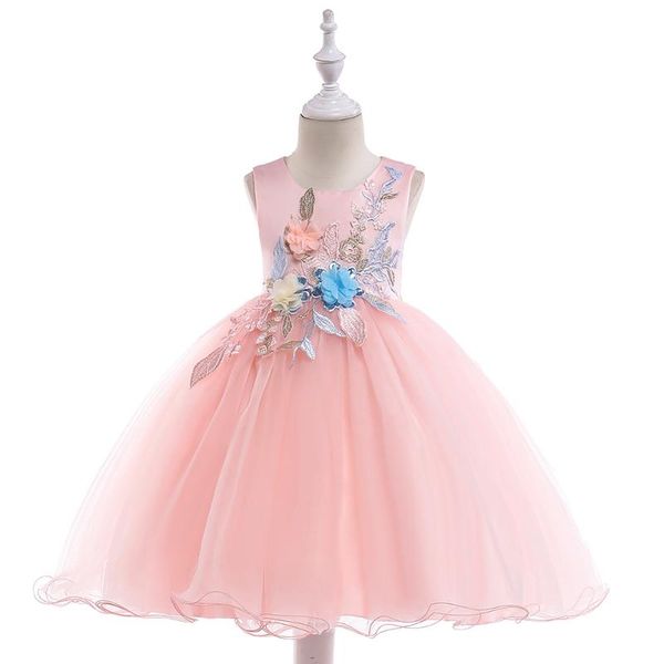 

retail latest bridal embroidery kids dresses for girls birthday party gown dress ruffled appliques girls wedding dress l5029, Red;yellow