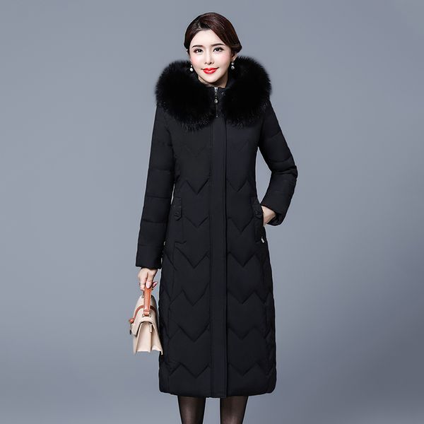 

2020 winter x-long jacket women oversized x-long parkas women's office ladies hooded with fur collar slim thick female cold coat, Black