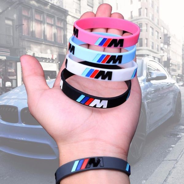 

2pcs logo engrave fashion bracelets sport m power black silicone wristband club fans m3 m5 m6 series 7 colors gifts, Golden;silver