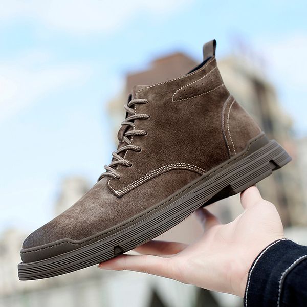 

winte warm men boots winter waterproof ankle boots desert outdoor plush working snow men's sneakers, Black