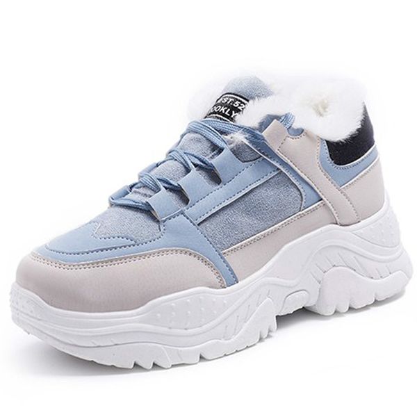 

2020 casual sneakers faux suede leather shoes winter warm platform woman snow boots plush female female snowboots warm shoes fur, Black
