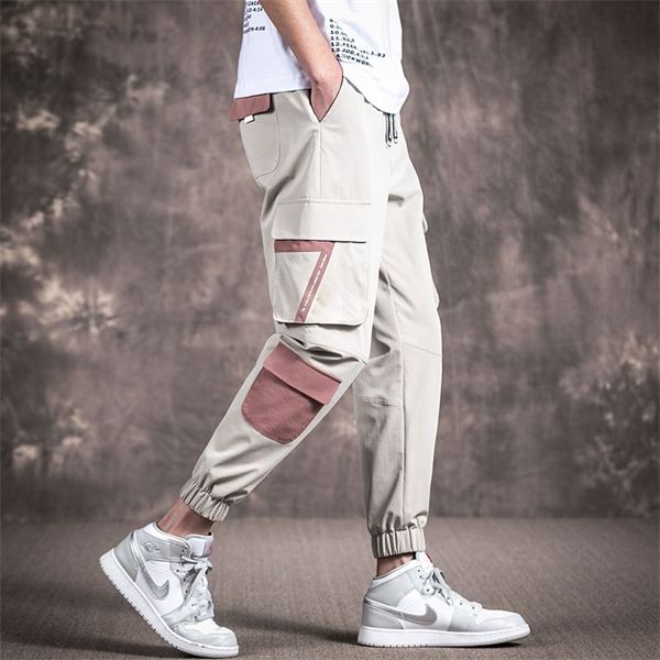 

new harajuku cotton multi-pockets style fashion cargo pants men autumn hip hop streetwear casual elastic trousers camo xxxl, Black