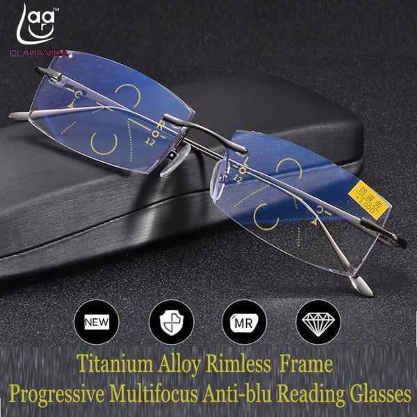 

clara vida progressive multifocal reading glasses titanium alloy rimless diamond cut edges see near and far 0 add +0.75 to+3, White;black