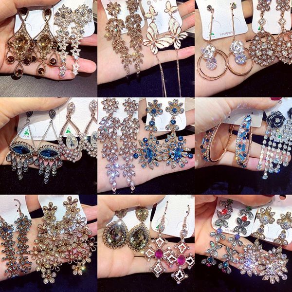 

New Gorgeous Long Retro Earrings With Czech Rhinestones Fashion Queen Earrings Gold Pated Ear Drop Wholesale Women Fashion Jewelry