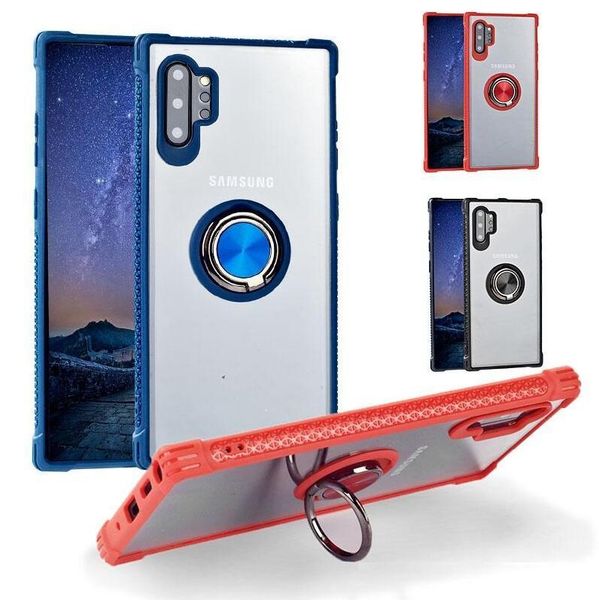 

for samsung note10 plus note10 s10 s10e s9 transparent case shockproof hybrid rubber clear pc hard back cover with 360Â° rotating ring holder