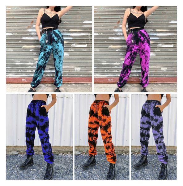 

fashion tie dye harem pants loose high waist mutil color hip hop casual trousers spring summer womens clpthing, Black;white