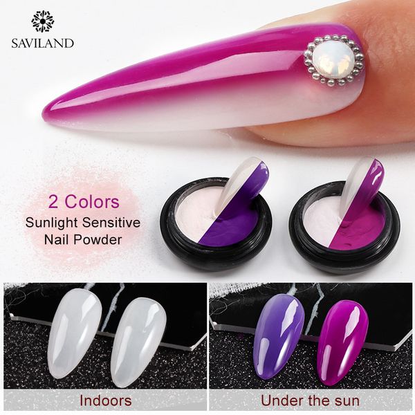 

saviland sun chameleon powder reflected nail glitters sunlight sensitive nail powder summer style art tools, Silver;gold