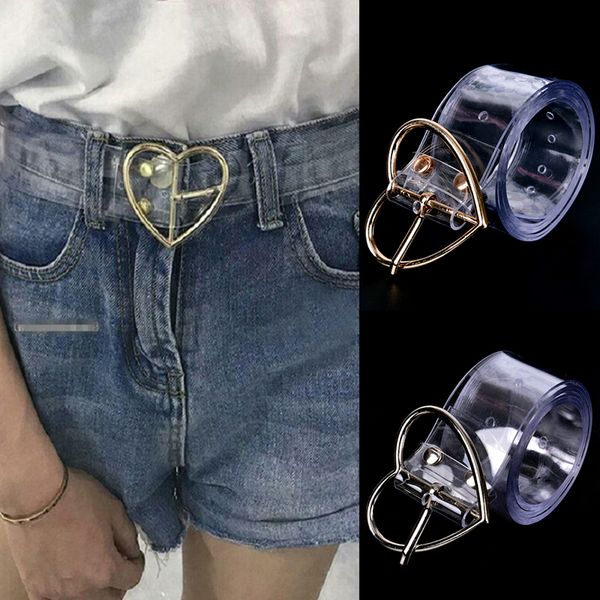 

1pc long transparent belt heart pin buckle waist female belt waistband gift, Black;brown