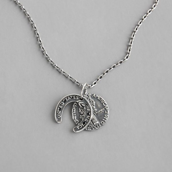 

chains vintage necklaces for women,face tree double patterns surface u shaped circlce fine jewelry party casual choker pendant necklace, Silver