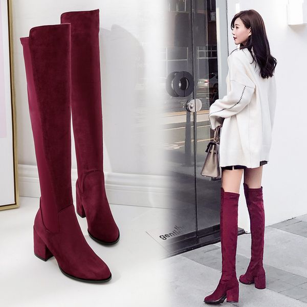 

woman flat boots women's rubber shoes rain round toe leather booties thigh high heels high boots-women luxury, Black