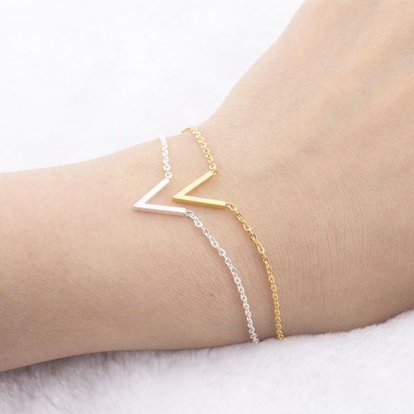 

letter v bracelets for women simple charm jewelry stainless steel chain friendship initial bracelet femme bijouterie pulseira, Black